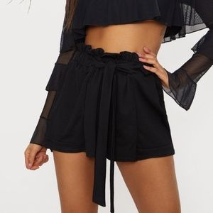 Black Crepe Ruched Tie Waist